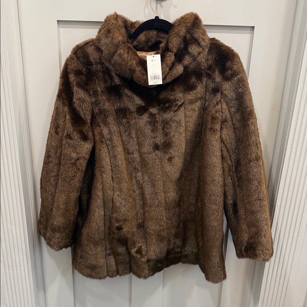 Banana Republic Brown Faux-Fur Pea Coat